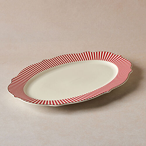 Karaca New Romantic İnce Çizgili Kayık Tabak 36 Cm Kırmızı 