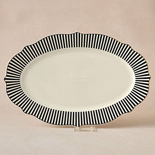 Karaca New Romantic İnce Çizgili Kayık Tabak 36 cm Siyah 
