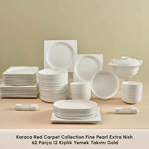 Karaca Red Carpet Collection Fine Pearl Extra Nish 62 Parça 12 Kişilik Yemek Takımı Gold