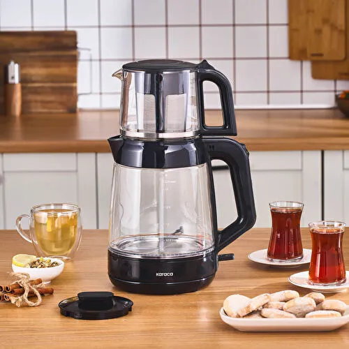 Karaca Glass Tea XL 2 in 1 Cam Çay Makinesi Shiny Black