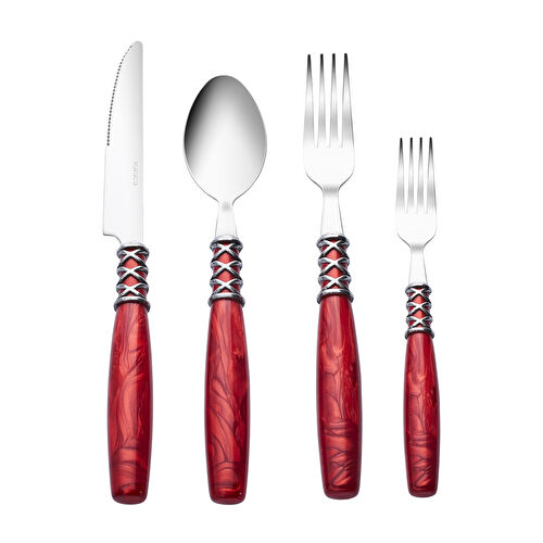Karaca Lucas Kırmızı 6 Kişilik 24 Parça Çatal Kaşık Bıçak Takımı