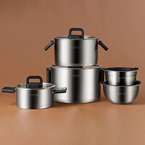 Karaca Aşiyan Katlanabilir Kulplu 10 Parça Çelik Tencere Seti