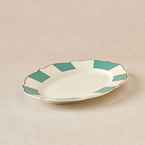 Karaca New Romantic Kalın Çizgili Kayık Tabak 20 Cm Yeşil