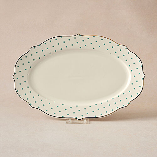 Karaca New Romantic Yeşil Puantiyeli Kayık Tabak 30cm