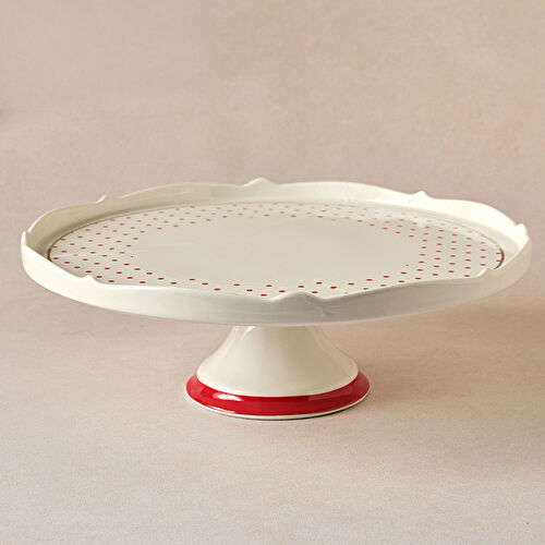 Karaca New Romantic Puantiyeli Kek Standı 30 Cm Kırmızı