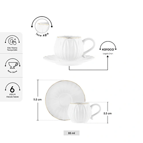 Karaca Eylül 6 Kişilik Kahve Fincanı 85 Ml