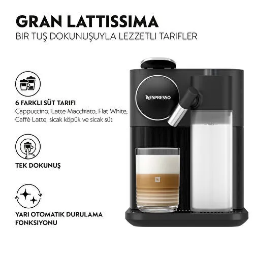 Nespresso F541 Gran Latissima Süt Çözümlü Kahve Makinesi, Siyah Nespresso F541 Gran Latissima Süt Çözümlü Kahve Makinesi, Siyah