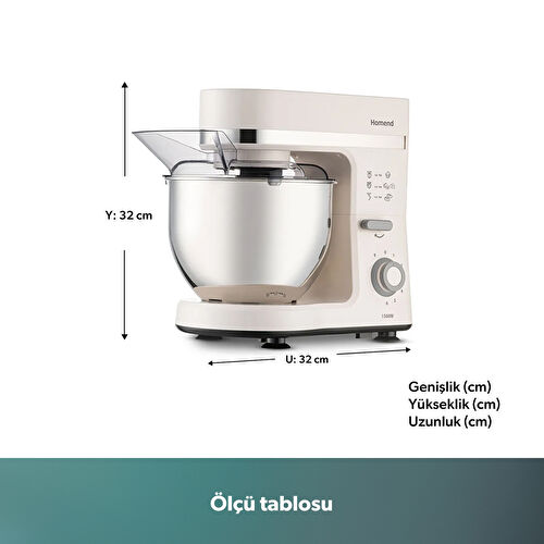 Homend Profashion 3063H Hamur Yoğurma Makinesi Krem 1500W 5L Homend Profashion 3063H Hamur Yoğurma Makinesi Krem 1500W 5L