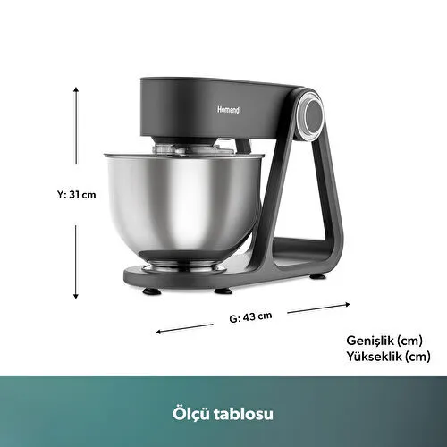 Homend Profashion 3023H Digital Ekran Döküm Hamur Yoğurma Makinesi Antrasit 1500W 5L
