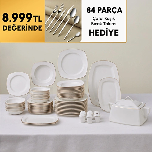 Karaca Square Bone Chiara 60 Parça 12 Kişilik Yemek Takımı Gold