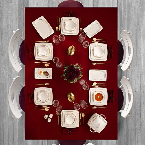 Emsan Fine Bone Hale 60 Parça 12 Kişilik Kare Yemek Takımı Gold