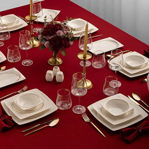 Emsan Fine Bone Hale 60 Parça 12 Kişilik Kare Yemek Takımı Gold