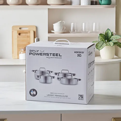 Karaca Powersteel 316+ 3Ply Onyx İndüksiyon Tabanlı Çelik 8 Parça Tencere Seti
