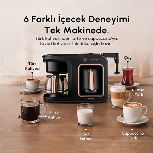 Karaca Hatır Plus Barista 6 in 1 Latte Cappuccino ve Közde Türk Kahve Makinesi Black Copper