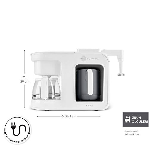 Karaca Hatır Plus Barista 6 in 1 Latte Cappuccino ve Közde Türk Kahve Makinesi Matte White