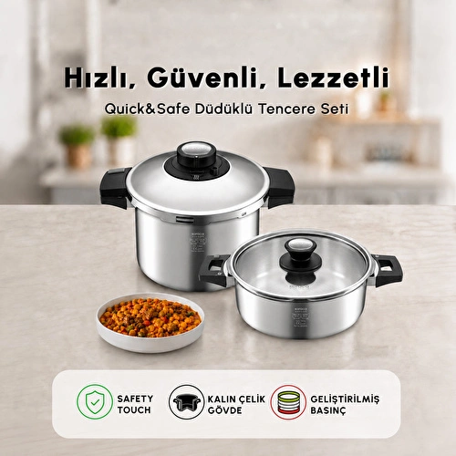 Karaca Quick and Safe İndüksiyon Tabanlı Düdüklü Tencere Seti 4+6 Lt