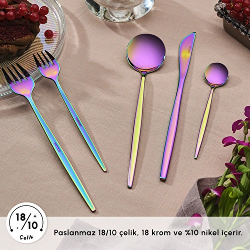 Karaca Orion Çok Renkli 6 Kişilik 30 Parça Çatal Kaşık Bıçak Takımı