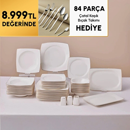 Karaca Square Bone Jamie 53 Parça 12 Kişilik Yemek Takımı Gold