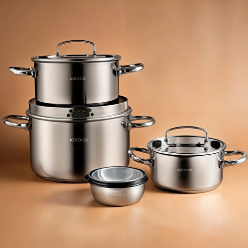 Karaca Burgaz 8 Parça Katlanabilir Kulplu İndüksiyon Tabanlı Çelik Tencere Seti