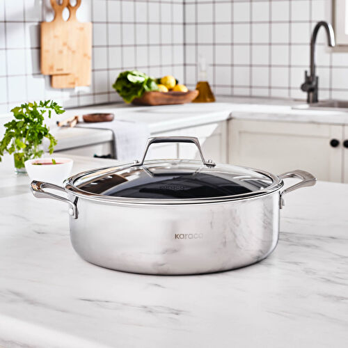 Karaca Plasma Steel 3Ply İndüksiyon Tabanlı Çelik Pilav/Karnıyarık Tencere 28 Cm