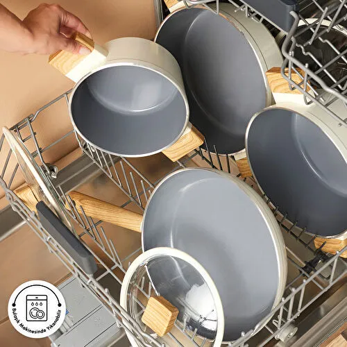 Karaca x Refika Swiss Crystal Creamy Wood 7 Parça Tencere Seti