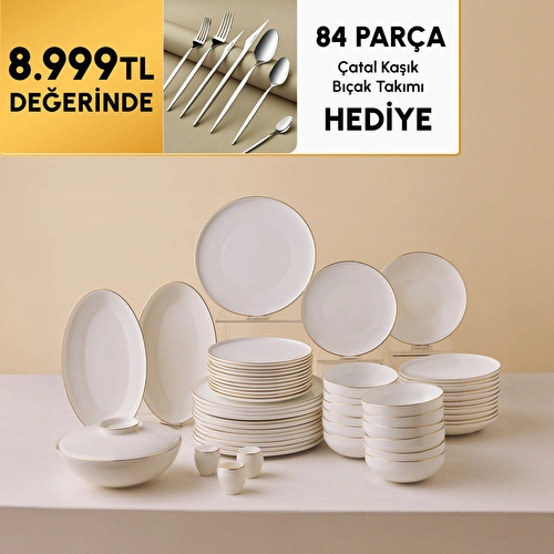 Karaca Fine Bone Meridian 55 Parça 12 Kişilik Yemek Takımı Gold
