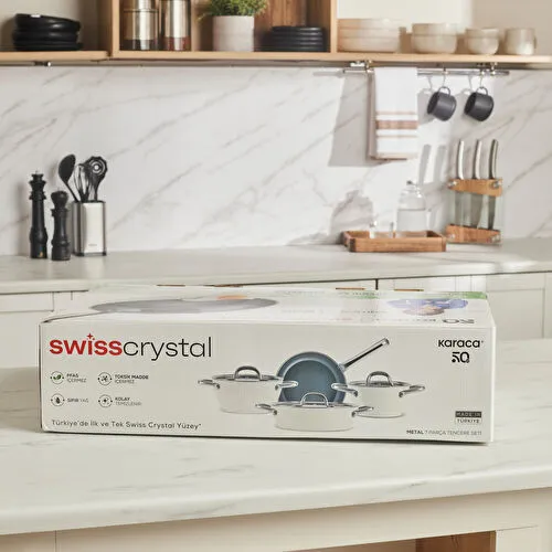 Karaca x Refika Swiss Crystal Creamy Metal Kulpku 7 Parça Tencere Seti Krem