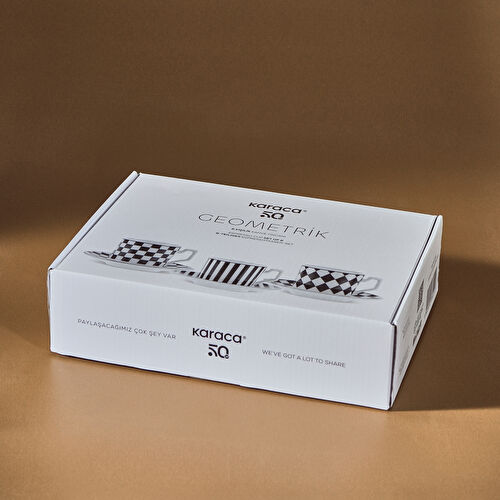 Karaca Geometrik 6 Kişilik Kahve Fincan Takımı 90 ml Siyah Beyaz