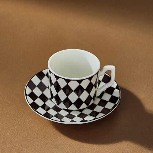 Karaca Geometrik 6 Kişilik Kahve Fincan Takımı 90 ml Siyah Beyaz