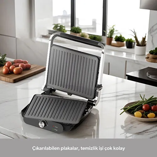 Homend Grilliant 1366H Inox Gövdeli Çıkarılabilir Döküm Plakalı Tost ve Izgara Makinesi