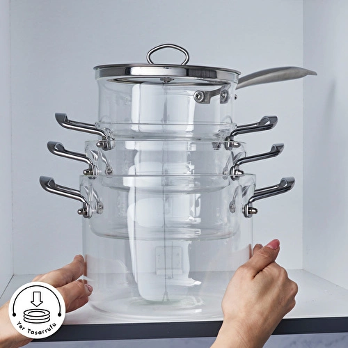 Karaca Amore 7 Parça Borosilikat Cam Sosluklu Tencere Seti