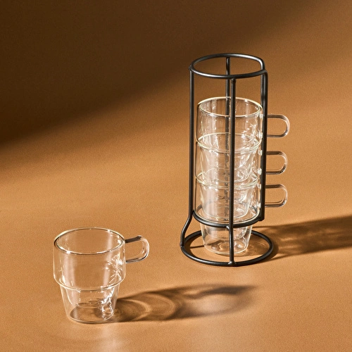 Karaca Pia Ece Çift Cidarlı 4 Kişilik Standlı Kahve Fincanı 80 ml