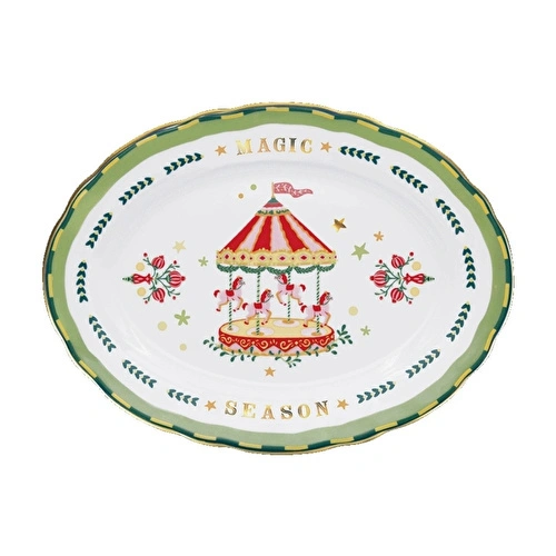 Baci Milano Mamma Mia Atlı Karınca Desenli Oval Servis Tabağı Yeşil