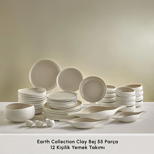 Karaca Earth Collection Clay 55 Parça 12 Kişilik Yemek Takımı Bej Karaca Earth Collection Clay 55 Parça 12 Kişilik Yemek Takımı Bej