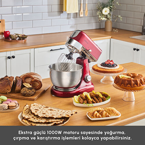 Karaca Multicast Plus Döküm Kıyma Çekme/Sucuk-Sosis/İçli Köfte/ Kurabiye Aparatlı Hamur Yoğurma Makinesi Red 5L