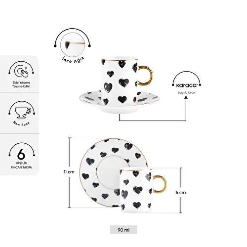 Karaca Perry Kalpli 6 Kişilik Kahve Fincan Takımı 90 Ml