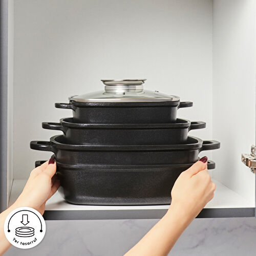 Karaca Biodiamond Soneva İndüksiyon Tabanlı 8 Parça Döküm Tencere Seti Siyah