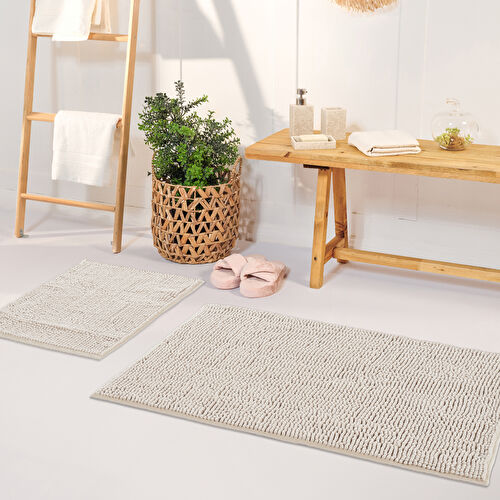 Kaşmir Home Soft Makarna Banyo Paspas Seti Bej 40x60-60x90 cm