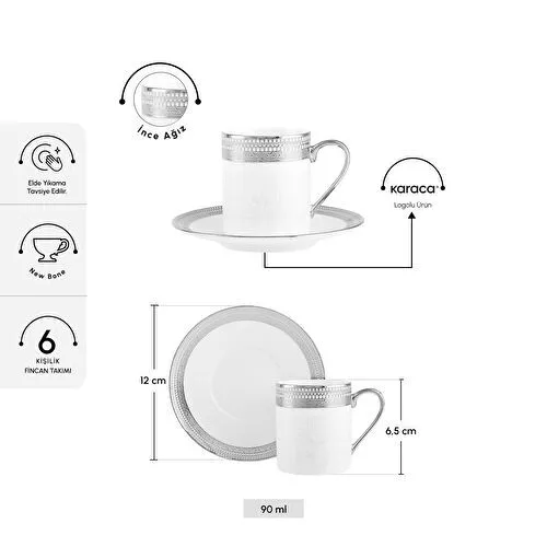 Karaca Royal Bone Kate 6 Kişilik Kahve Fincan Takımı 90 ml Karaca Royal Bone Kate 6 Kişilik Kahve Fincan Takımı 90 ml