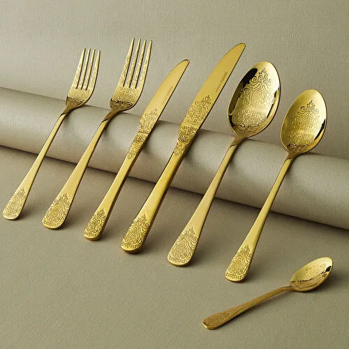 Karaca Elegance Bellatrix Gold 12 Kişilik 84 Parça Çatal Kaşık Bıçak Takımı