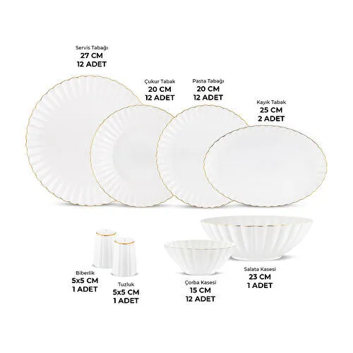 Emsan Perla Fine Bone 53 Parça 12 Kişilik Yemek Takımı