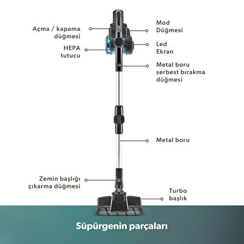 Homend Dustrider 1264H Şarjlı Turbo Başlıklı Dikey Süpürge Siyah