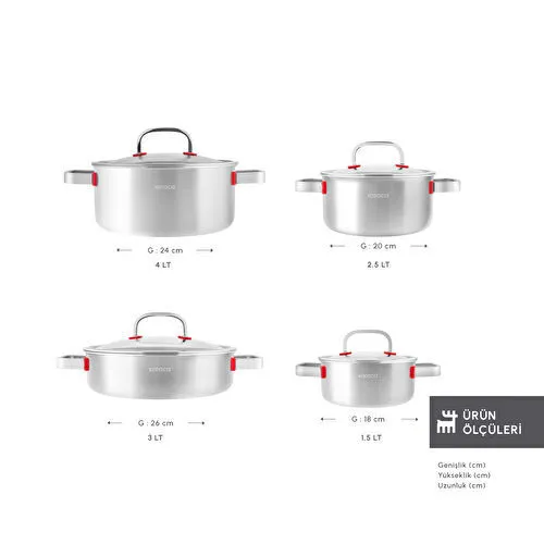 Karaca Powersteel 316+ 3Ply Artemis İndüksiyon Tabanlı 8 Parça Çelik Tencere Seti