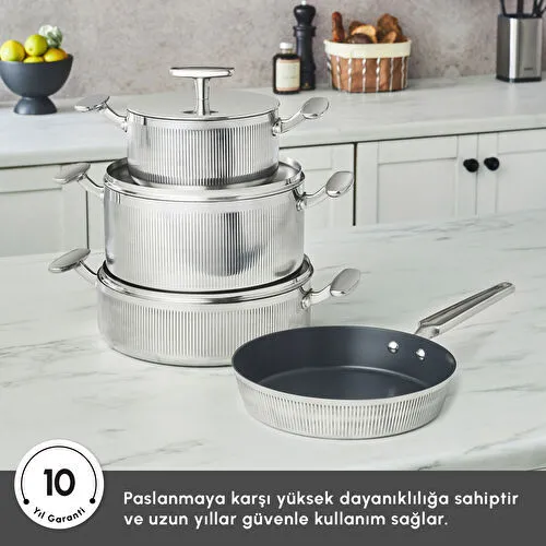 Karaca Plasma Steel 316+ 3Ply Apollo İndüksiyon Tabanlı 7 Parça Çelik Tencere Seti