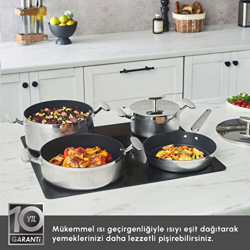 Karaca Plasma Steel 316+ 3Ply Apollo İndüksiyon Tabanlı 7 Parça Çelik Tencere Seti Karaca Plasma Steel 316+ 3Ply Apollo İndüksiyon Tabanlı 7 Parça Çelik Tencere Seti