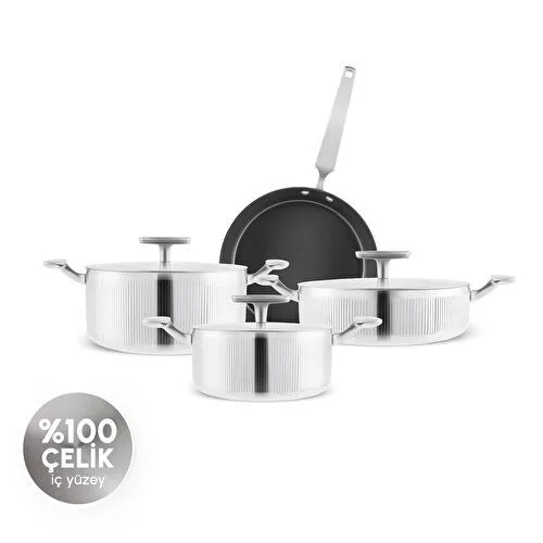 Karaca Plasma Steel 316+ 3Ply Apollo İndüksiyon Tabanlı 7 Parça Çelik Tencere Seti