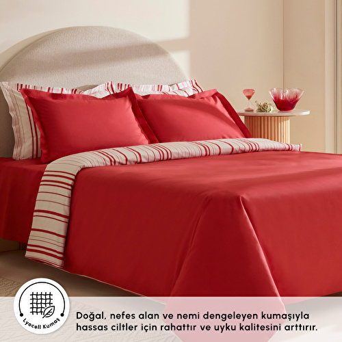 Karaca Home Cool Stripe Çift Kişilik Nevresim Takımı Kırmızı