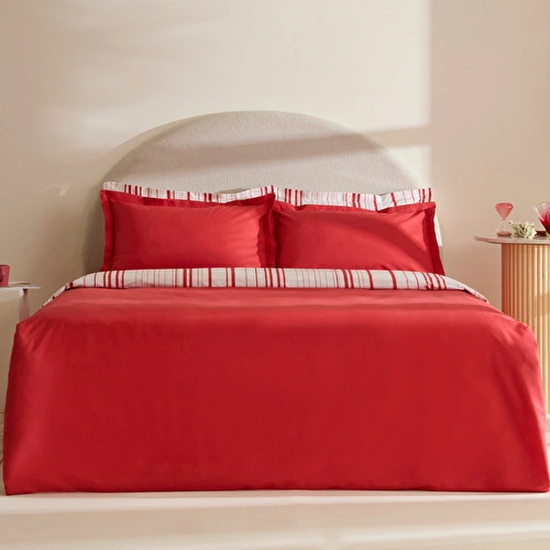 Karaca Home Cool Stripe Çift Kişilik Nevresim Takımı Kırmızı