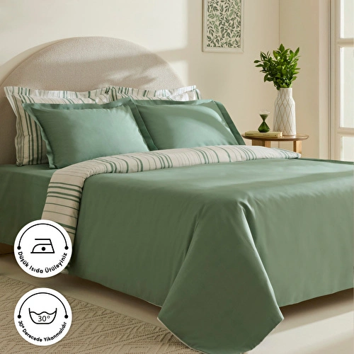 Karaca Home Cool Stripe Çift Kişilik Nevresim Takımı Yeşil