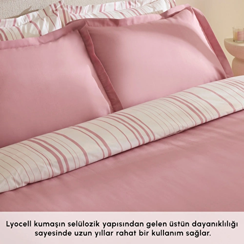 Karaca Home Cool Stripe Çift Kişilik Nevresim Takımı Gül Kurusu